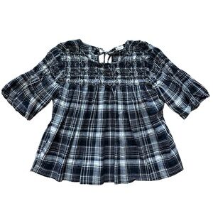 Pilcro Anthropologie Rory Puff Sleeve Smocked Blouse Top